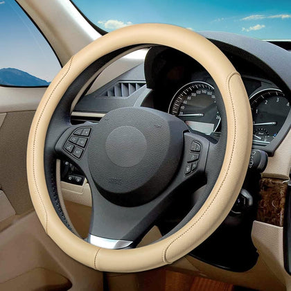 Microfiber Leather Steering Wheel Cover with Classic Embossing, Anti-Slip Breathable Auto Car Wheel Protector, Fit 15