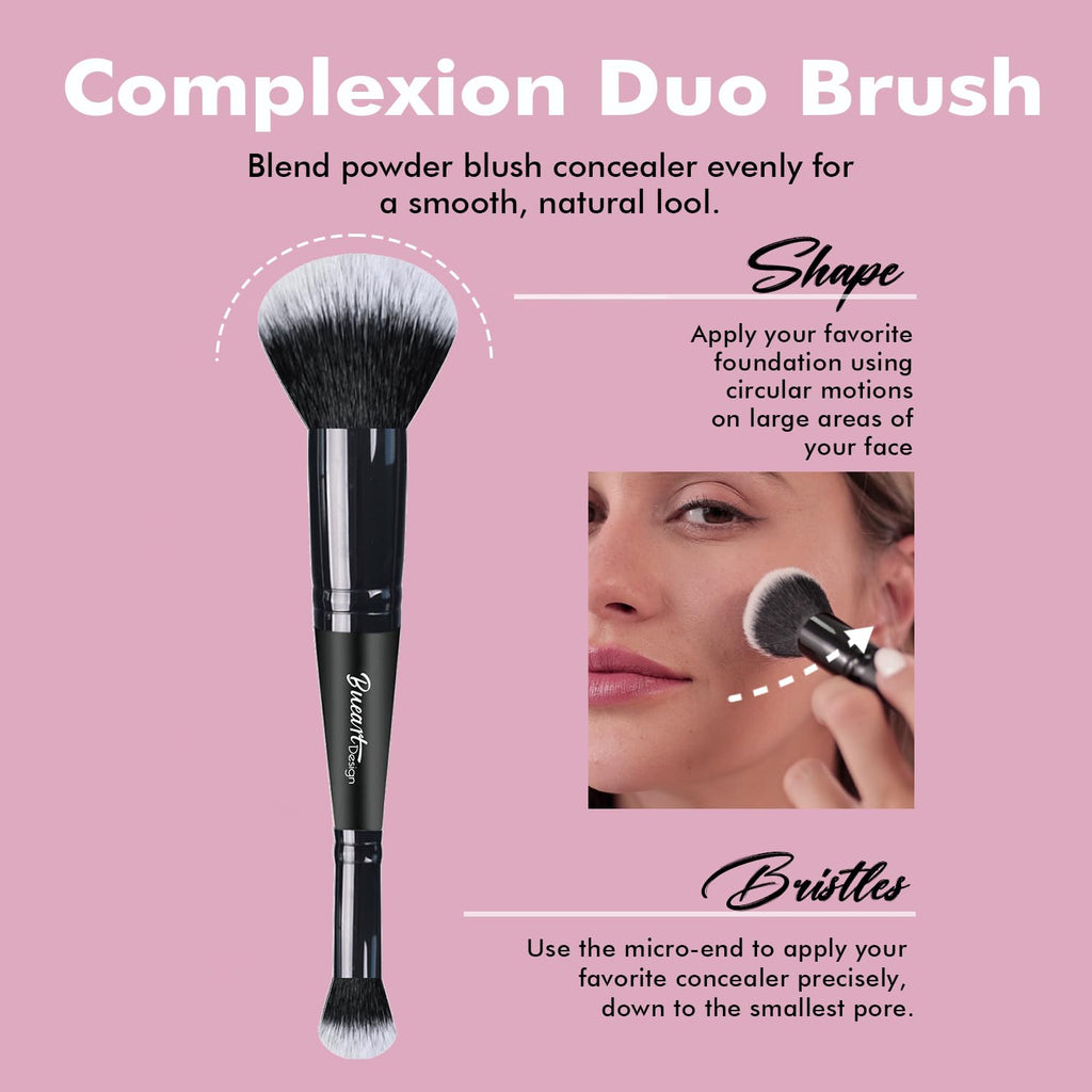 Dual Ended Cream Powder Brush and Complexion Duo Foundation Concealer Brush For Foundation, Setting Powder, Blush