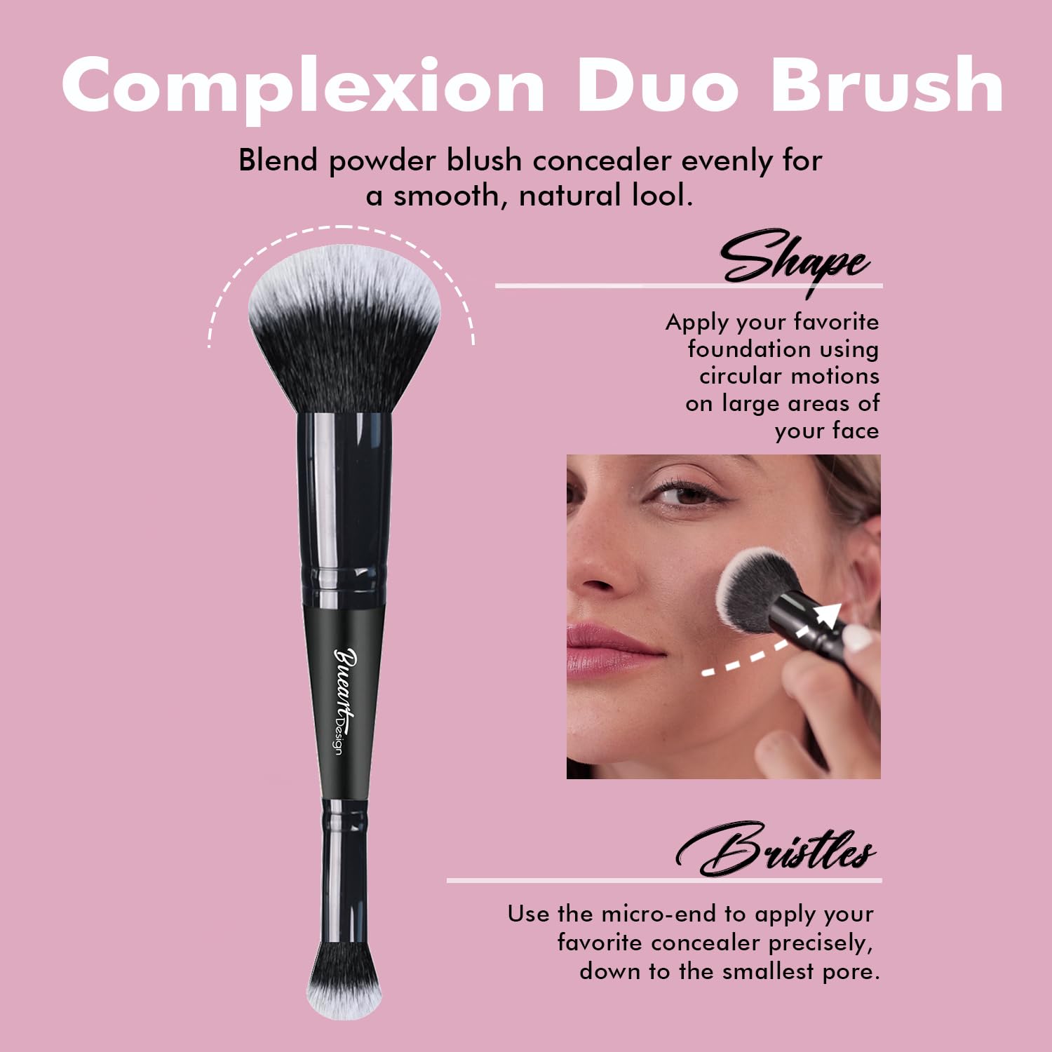 Dual Ended Cream Powder Brush and Complexion Duo Foundation Concealer Brush For Foundation, Setting Powder, Blush