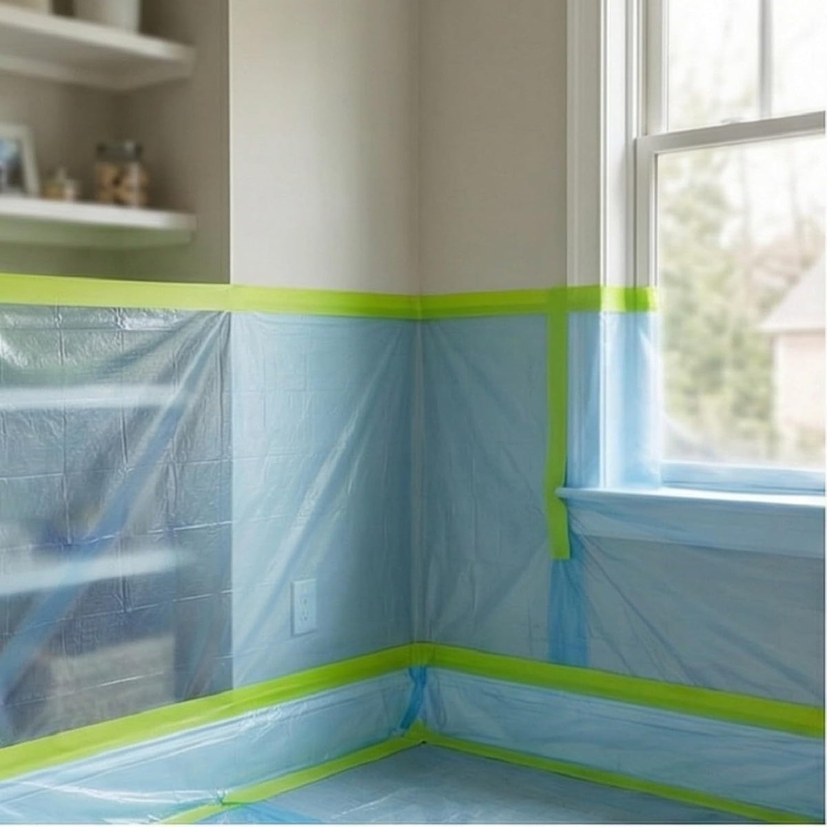 Pre - Taped Masking Film for Painting, 22 inch x 66 feet x 4 Rolls Painters Plastic Sheeting with Automotive Paint
