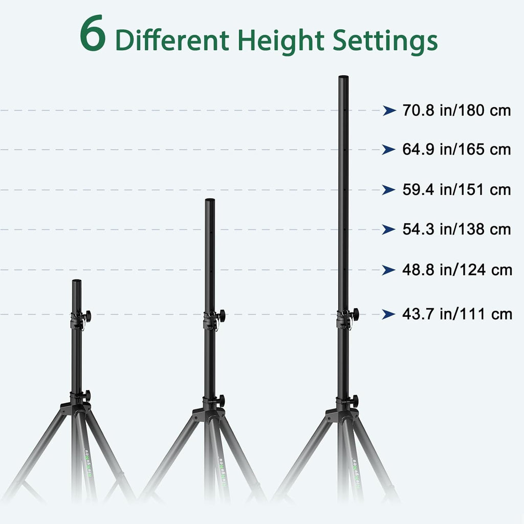 Pair of Speaker Tripod Stands 43.7"-70.8" PA DJ 35mm Mount Insert | Metal, Speaker Stands Pair, Height Adjustable, Floor