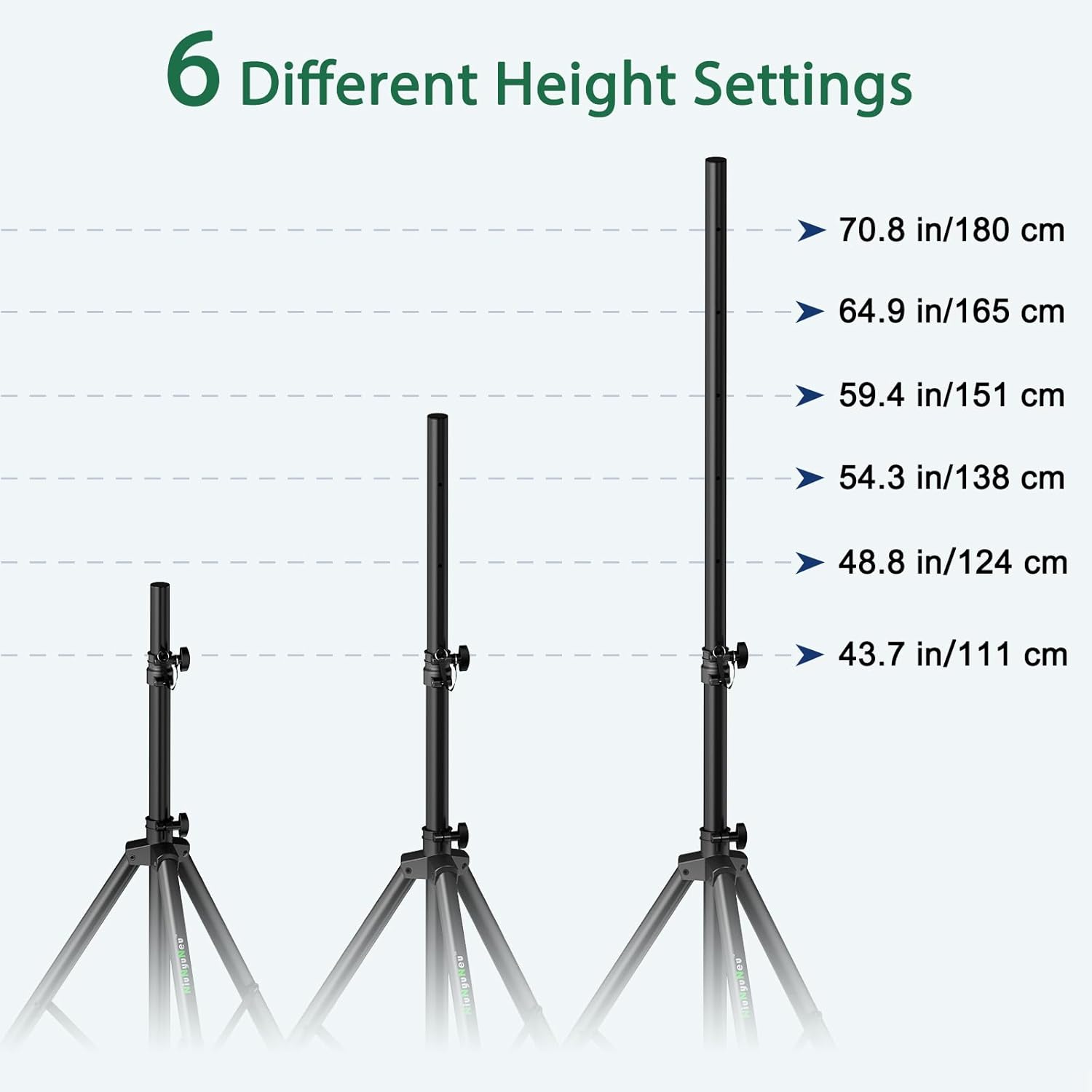 Pair of Speaker Tripod Stands 43.7"-70.8" PA DJ 35mm Mount Insert | Metal, Speaker Stands Pair, Height Adjustable, Floor