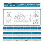 PGN UCP208-24 (2 Pack) Pillow Block Bearing - 1 1/2" Bore Self-Aligning