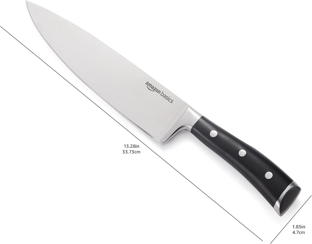 Classic 8-inch Full Tang High Carbon Stainless Steel Chef's Knife, Multipurpose Kitchen Knife with Three Rivets, Silver