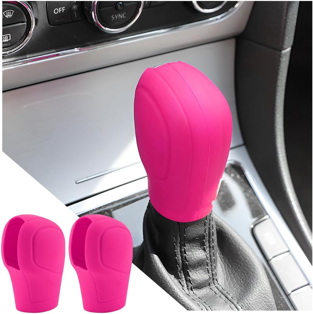 AICEL 2 Pack Silicone Gear Shift Knob Cover 3.14 x 2.2 Inch Rose Red