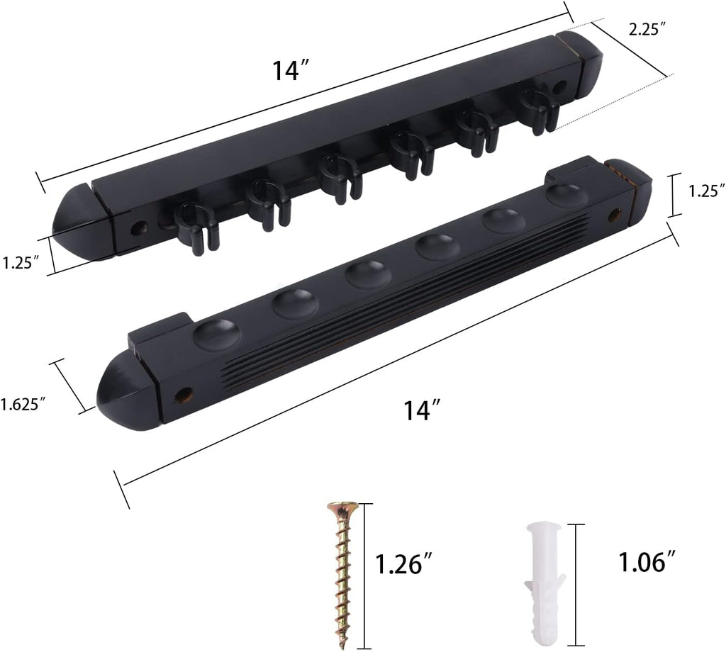 GSE 2-Piece Wooden Wall Mounted Billiard Pool Cue Rack Holds 6/8/12 Cues | Several Colors Available, Pool Stick