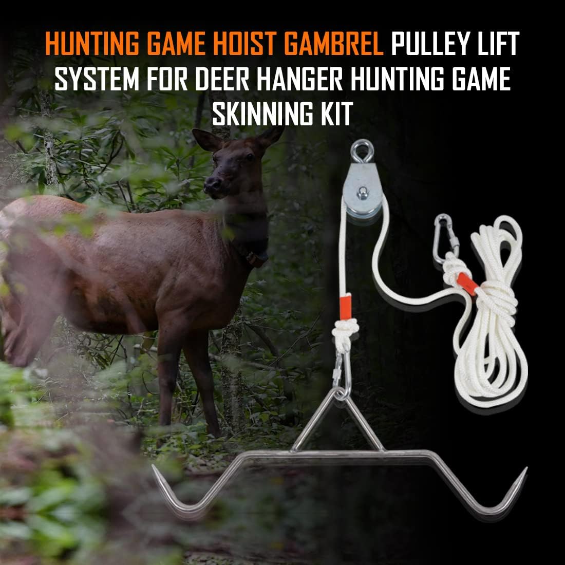 Hunting Game Hoist Gambrel Pulley Lift System | for Deer Hanger Hunting Game Skinning Kit - Heavy Duty