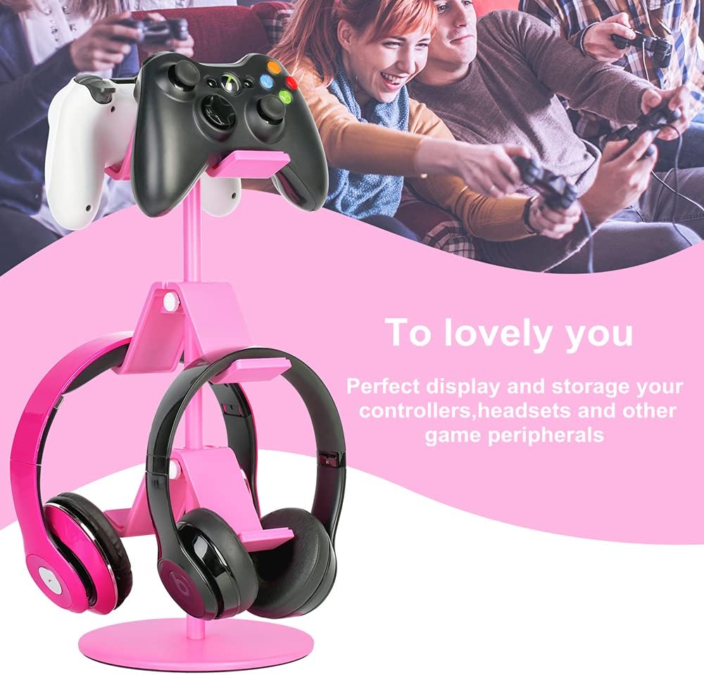 Controller Holder Pink,Headphone Stand,3 Tier Multi Adjustable Game Controller Headset Hanger for All Universal