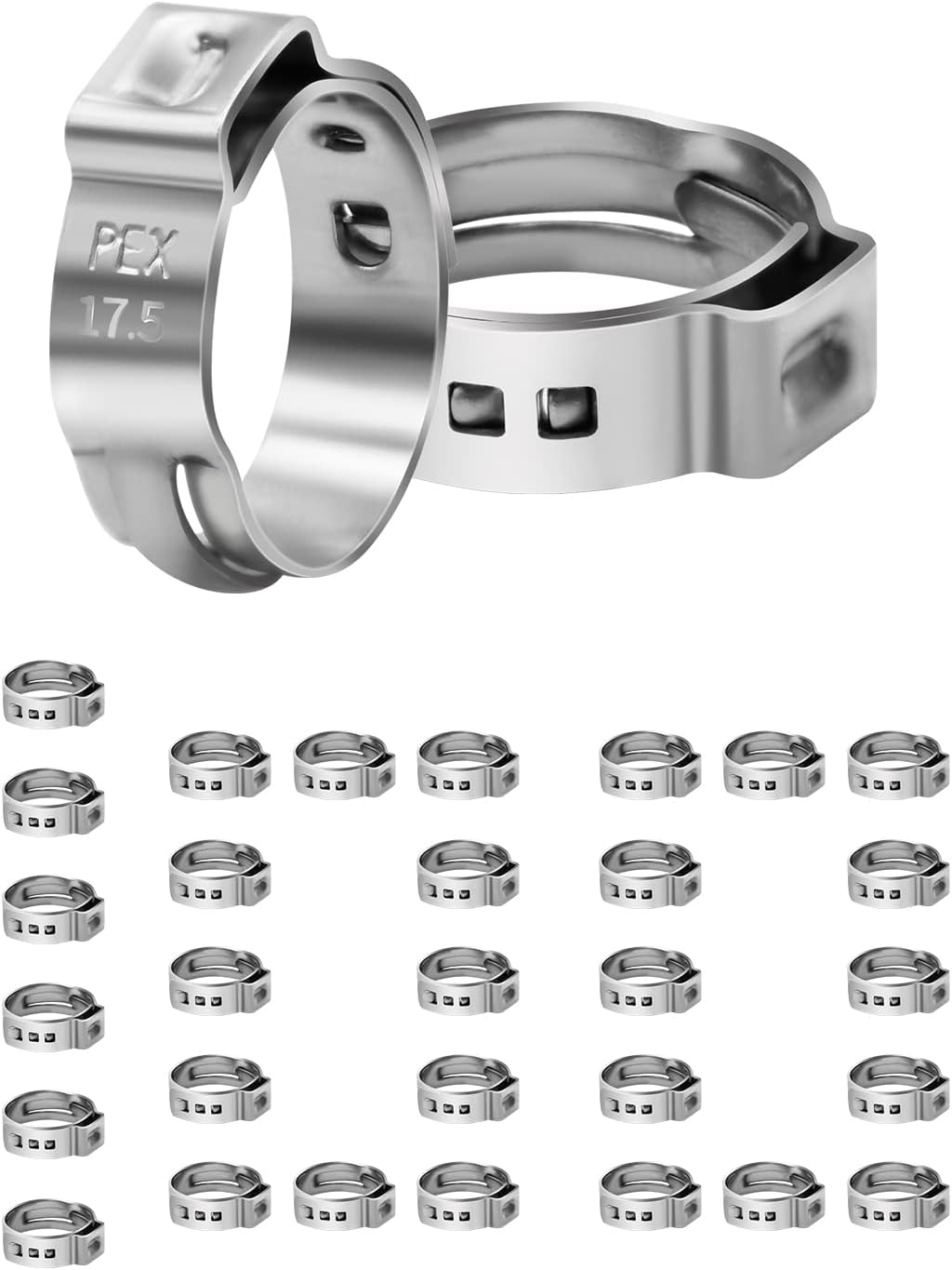 100 Pack 1/2" PEX Cinch Clamps, Stainless Steel Single Ear Hose Clamps