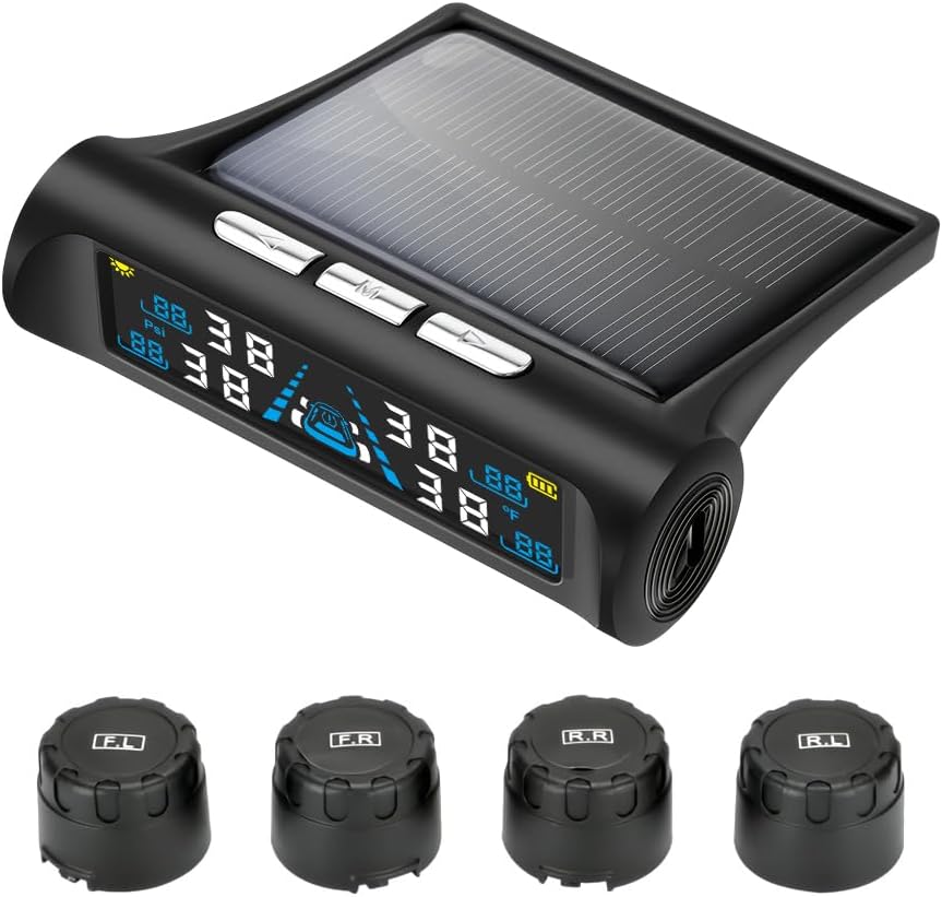 Tire Pressure Monitoring System - TPMS Tire Pressure Monitor System with Solar Charger, TPMS with 4 External sensors