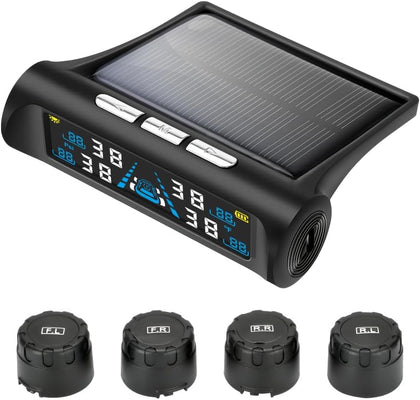 Tire Pressure Monitoring System - TPMS Tire Pressure Monitor System with Solar Charger, TPMS with 4 External sensors