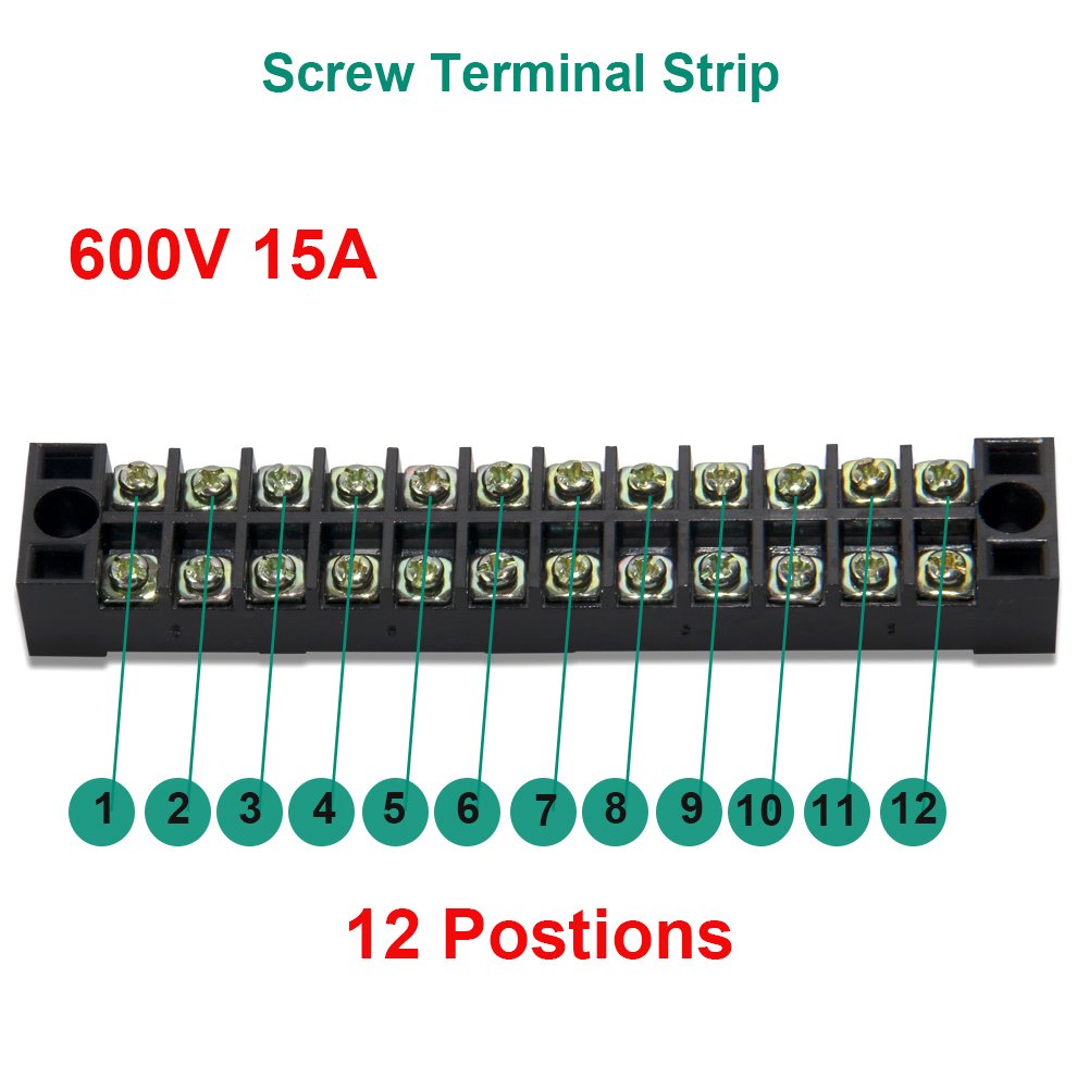 Terminal Block, 12 Circuits 600V 15A Dual Row Screw Terminal Strip, 5 Sets