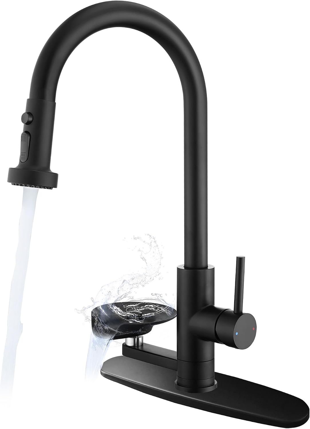 Pull Down Kitchen Faucet with Glass Rinser, 3 Spray Modes, Matte Black