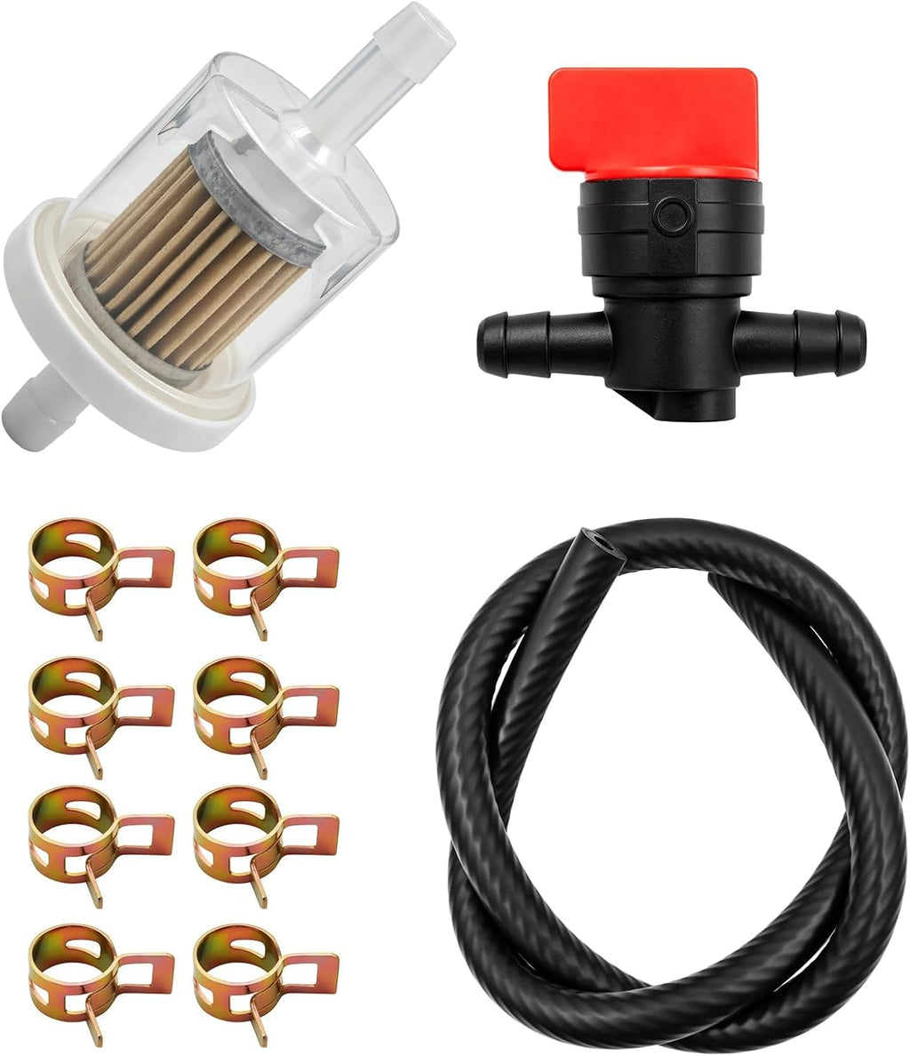 494768 698183 1/4" Fuel Shut Off Valve +1/4" x 25" Fuel Line Hose + Inline Fuel Filter with clamp Compatible with Murray Toro Lawn Tractor