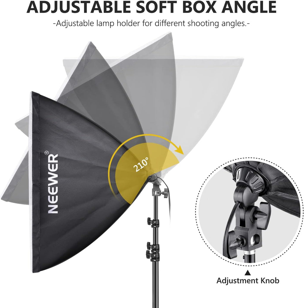 700W Equivalent Softbox Lighting Kit, 2Pack UL Certified 5700K LED Lighting Bulbs, 24x24 inches Softboxes with E26