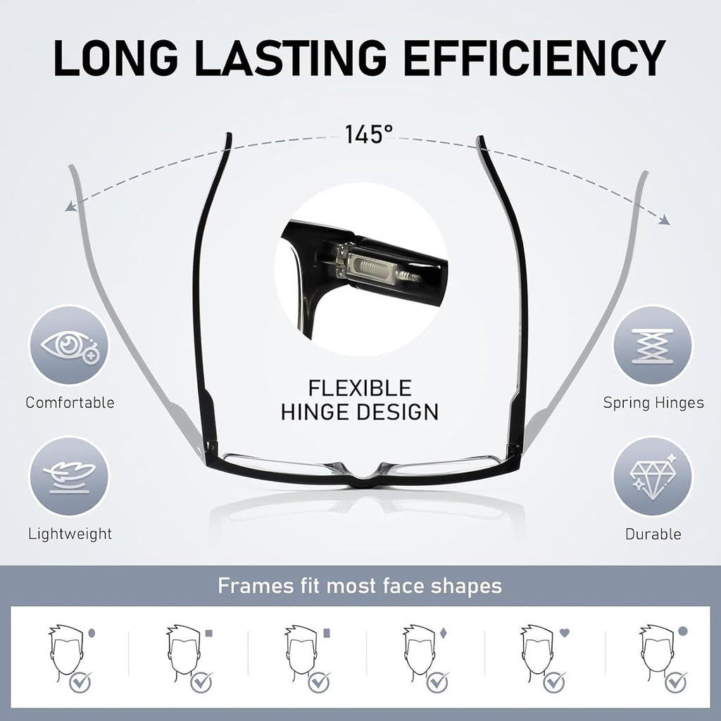 Reading Glasses 5 Pairs Quality Readers Spring Hinge Glasses for Reading for Men and Women (5BLACK, 1.25)