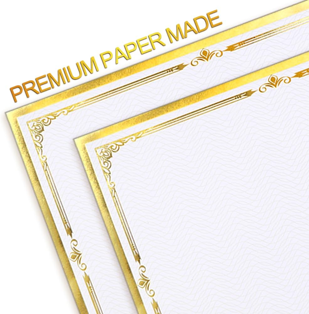 Award Certificate Papers, 50 Sheets Blank Gold Foil Certificate Border for Diploma, Participation Awards, Laser and