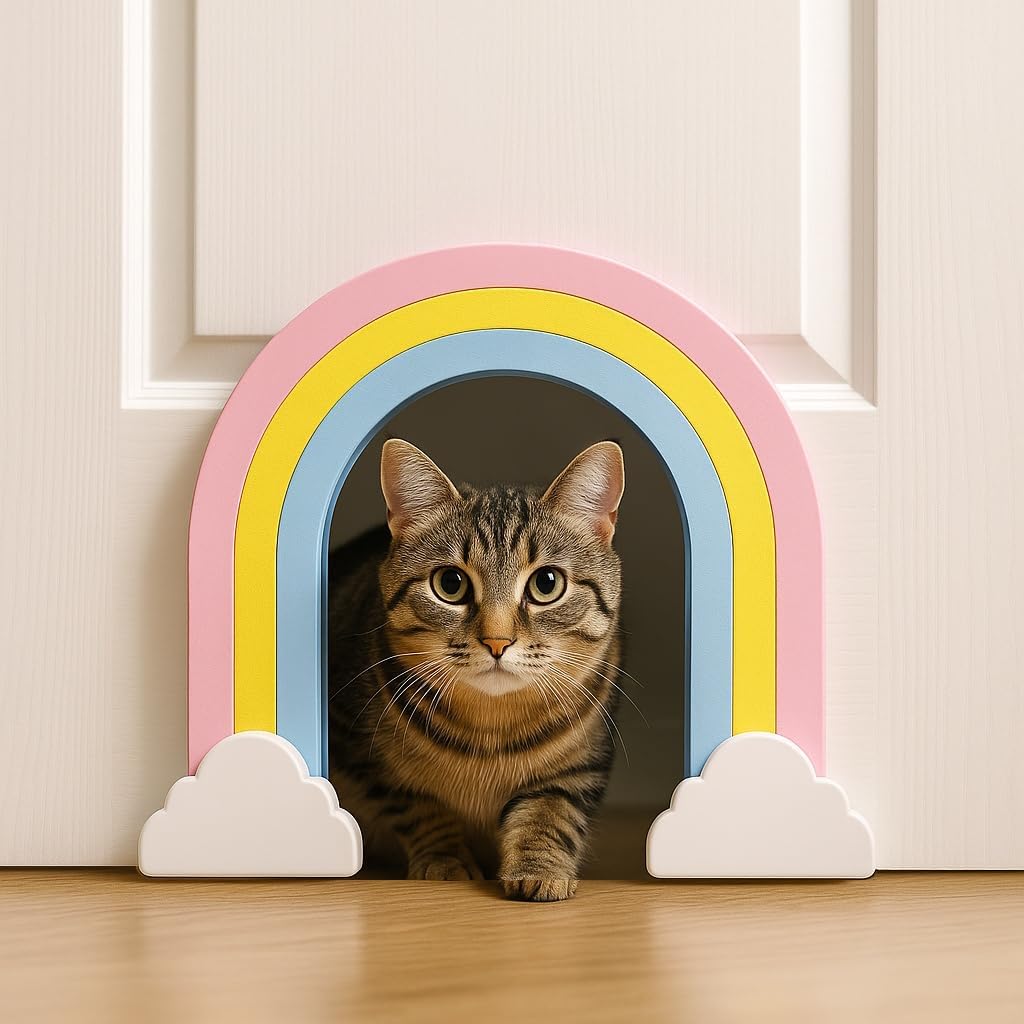 Indoor DIY Cat Door Rainbow Design