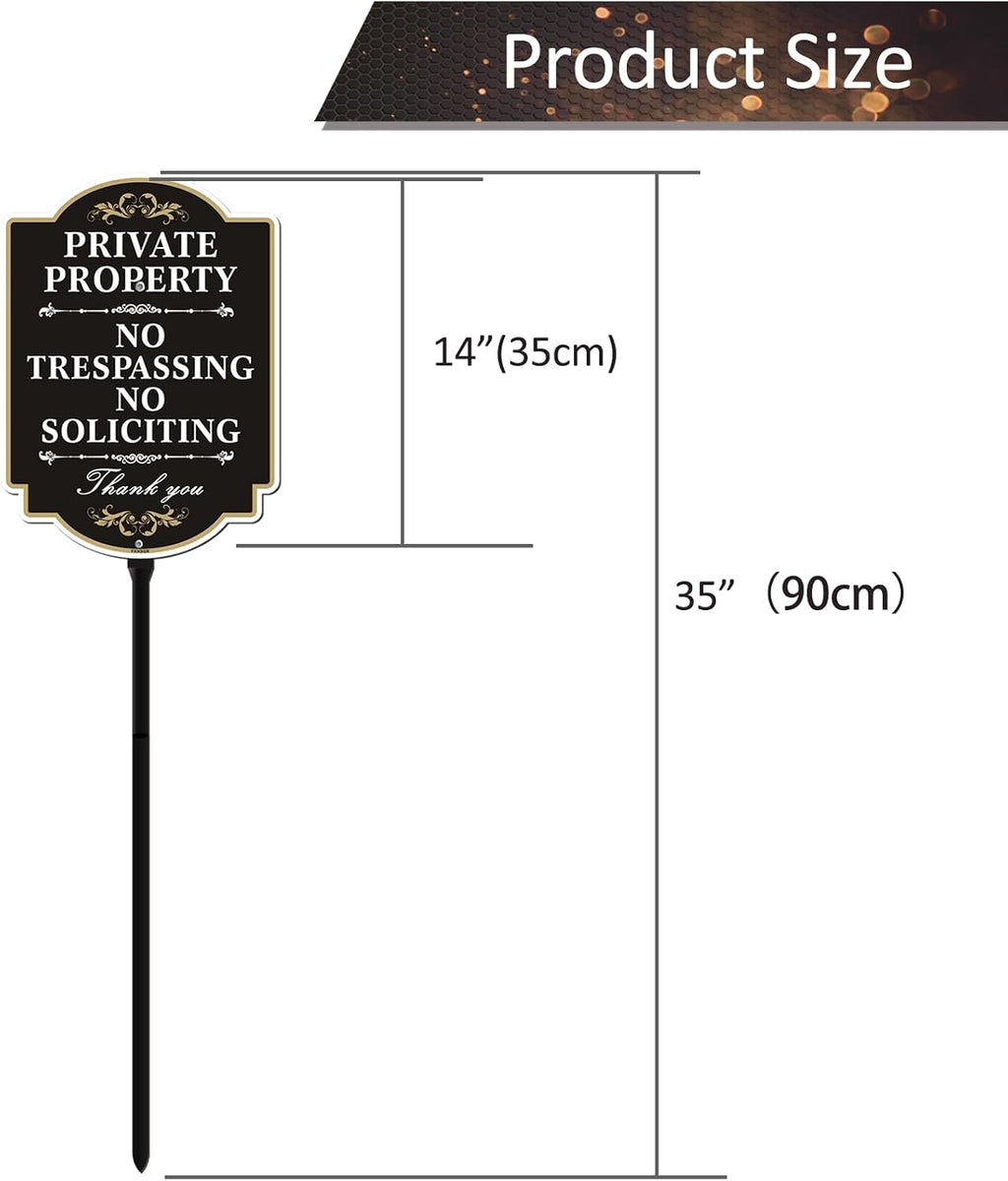 No Trespassing No Soliciting Sign with A Sturdy 35-inch Height Stake | Aluminum 12 x 8 inch Private Property Sign