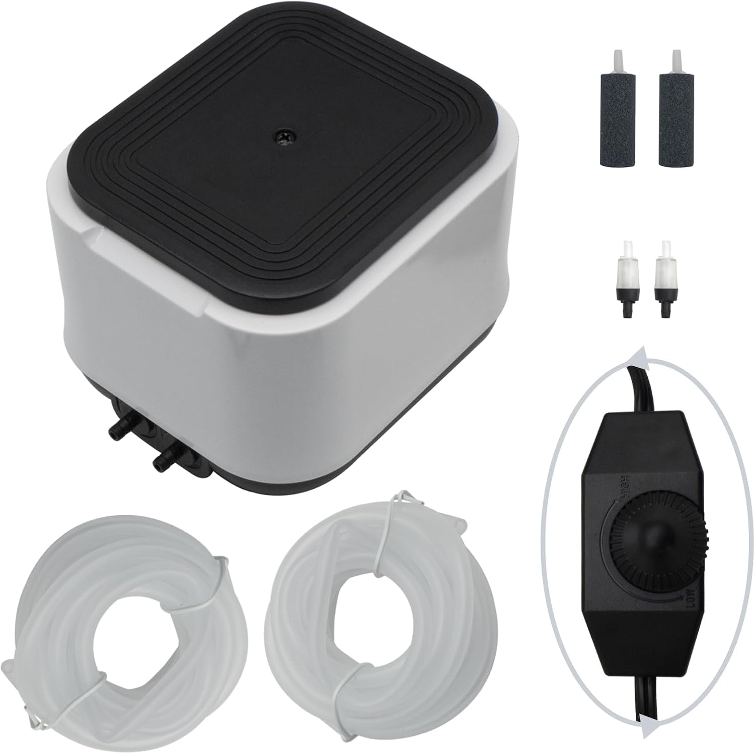 Aquarium Air Pump for Large Fish Tanks up to 300/600 Gallons Dual Outlet 5W/10W,190/260GPH Adjustable Aerator with
