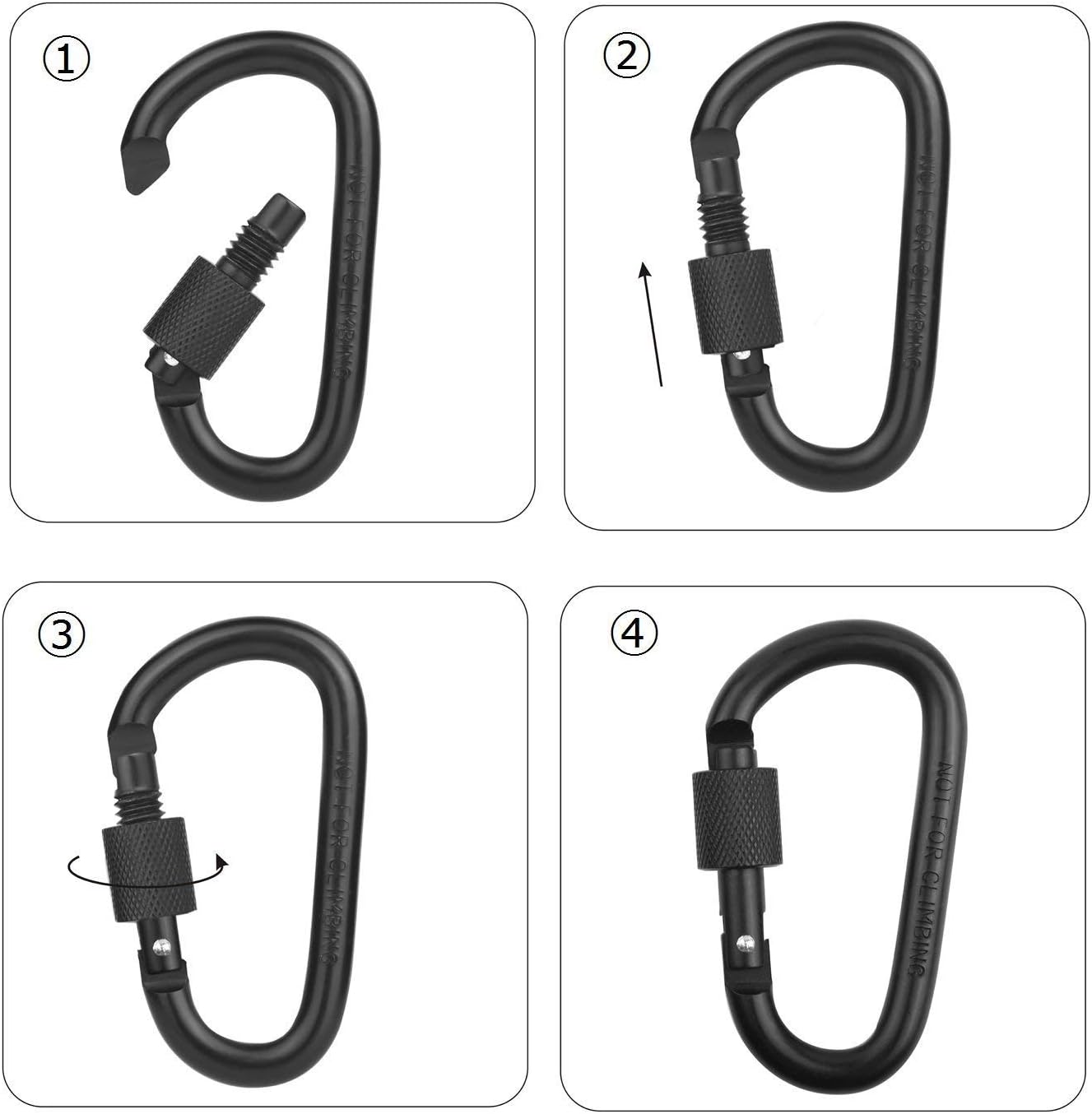Locking Carabiner Clip, Vonpri 3 Inch D Ring Clips Spring Snap Key Chain Hook Screw Gate Aluminum Carabiners for