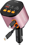 Retractable Car Charger,5 in 1 Fast Car Phone Charger 90W,Bluetooth 5.3 FM Transmitter Adapter,Handsfree Call,2