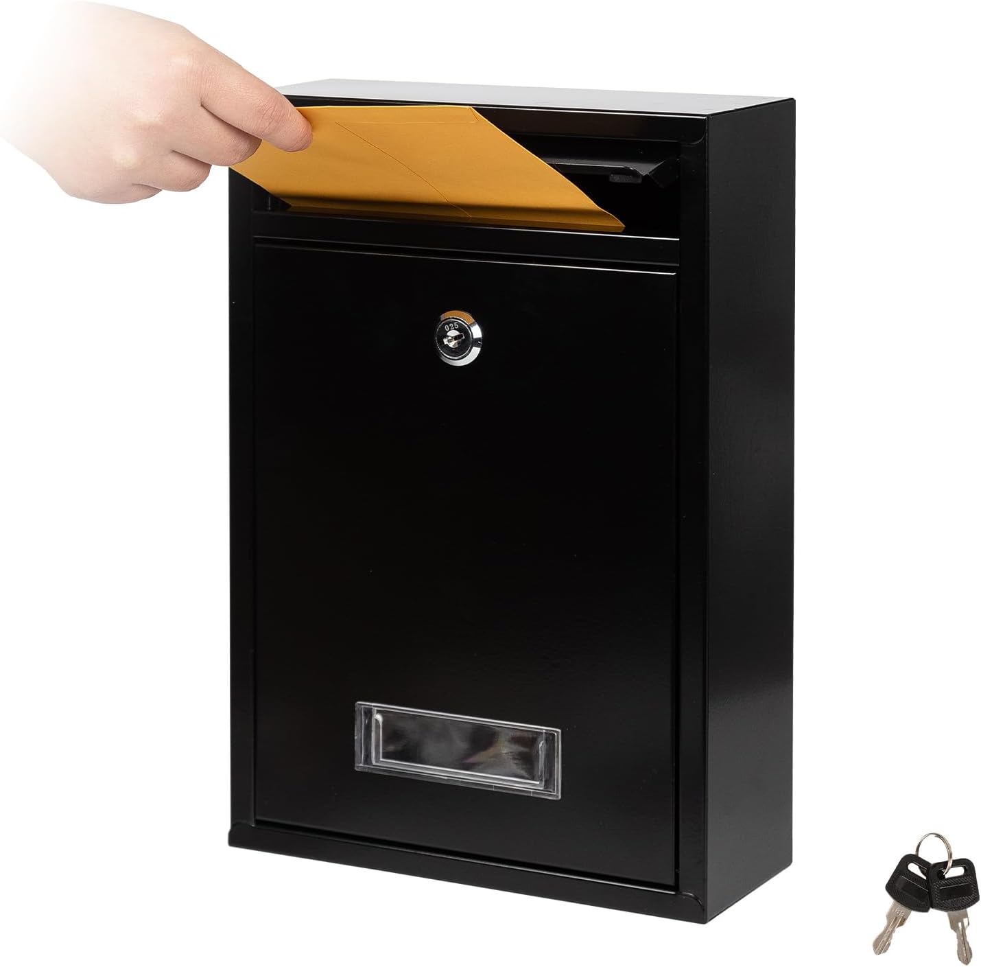 Lockable Wall Mount Mailbox Black 12.6 x 8.5 x 3.3 Inches | Galvanized Steel Waterproof Secure Medium Capacity Mail