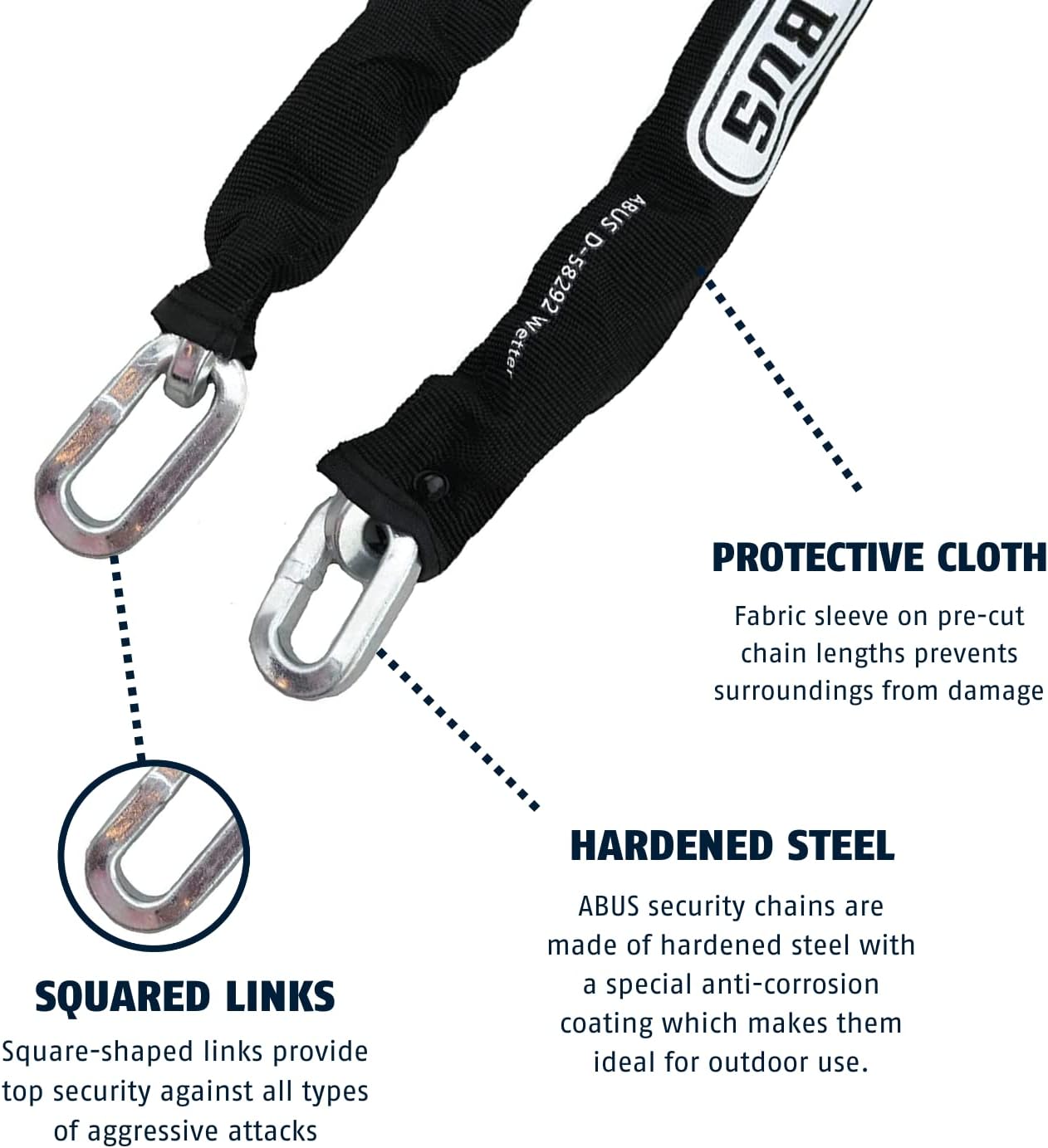 Hardened Steel 10KS 3/8" Thick Square Security Chain | for Bikes, Containers, Trailers, ATV's, Motorcycles and