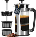 P5 French Press Coffee Maker, 32oz, Polished, Stainless Steel Press | Double Filter Coffee Press, Thicker