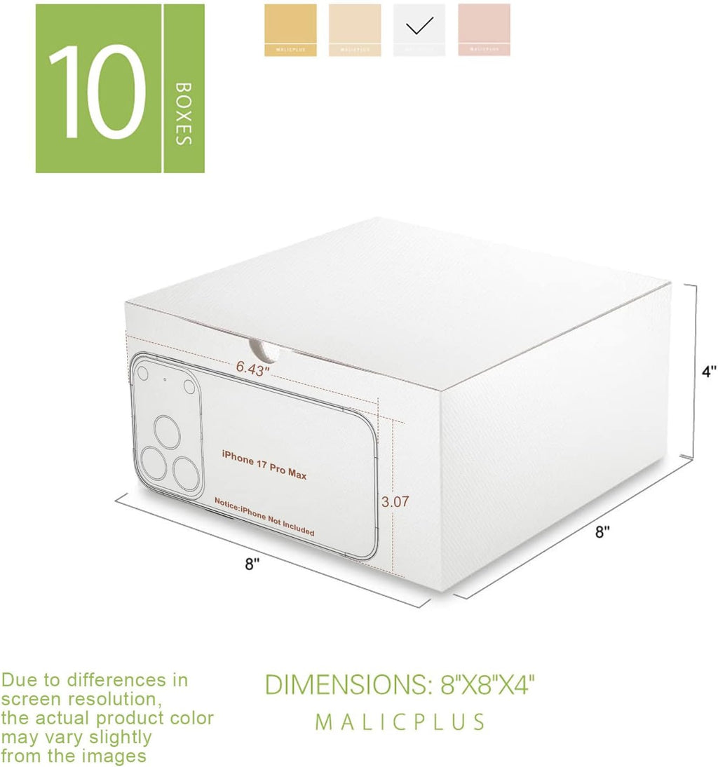 White Gift Boxes with Lids for Presents,8x8x4 Inches,10 Pack