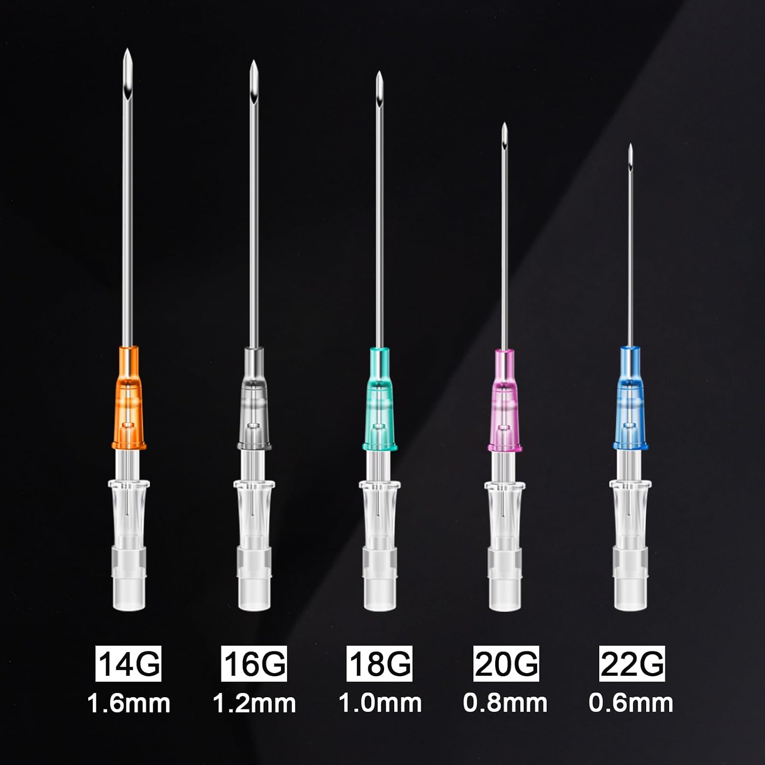 Catheter Piercing Needles - 50 Pcs 14G, 16G, 18G, 20G, 22G IV Catheter Piercing Needles for Ear Nose Lip Tongue Belly