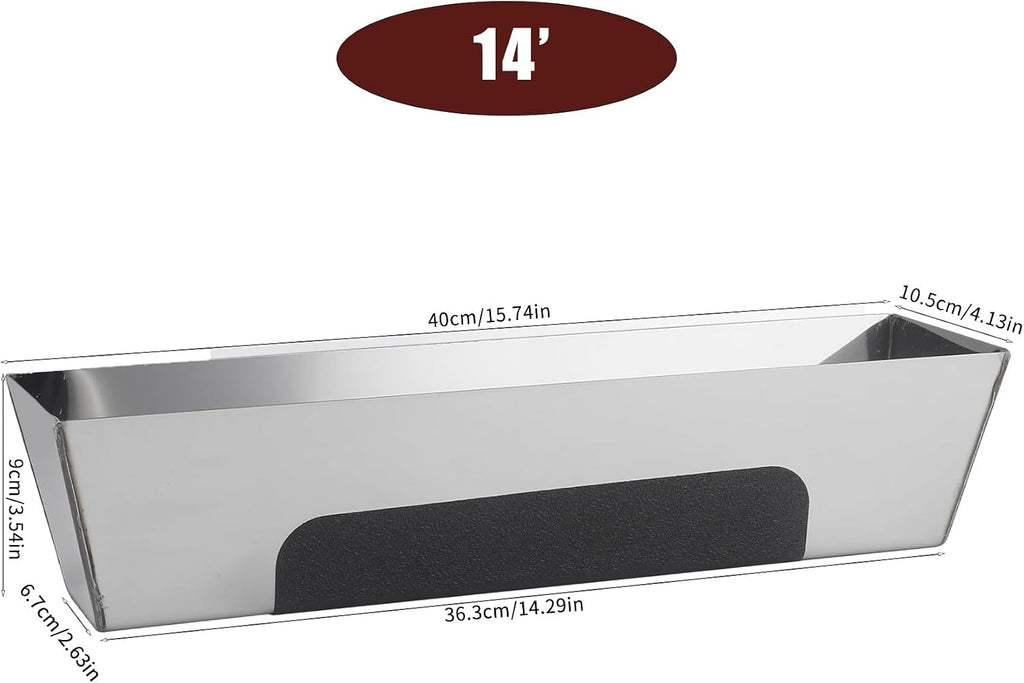14" Stainless Steel Mud Pan,Anti-slip Base,Sheared Sides to Clean Knives, Hold Joint Compound, Drywall and Plaster