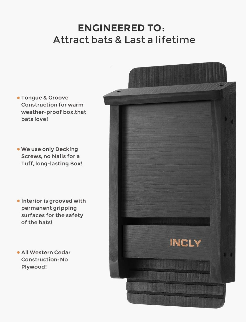 Small Bat House Kit for Outdoors 14.6"x6.7"x2.2" Shelter Box Roosting Single Chamber Black Natural Cedar Wood