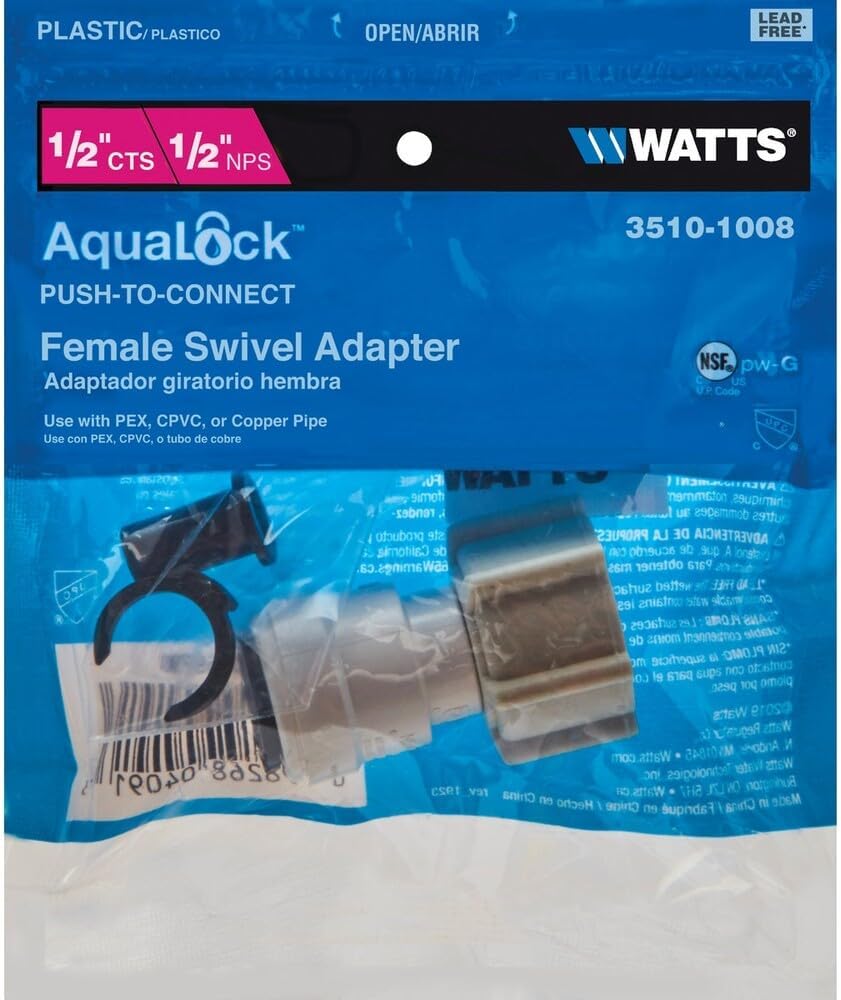 Watts 959085 Aqualock (P-615) CTS Quick Connect Female Adapter, 1/2"