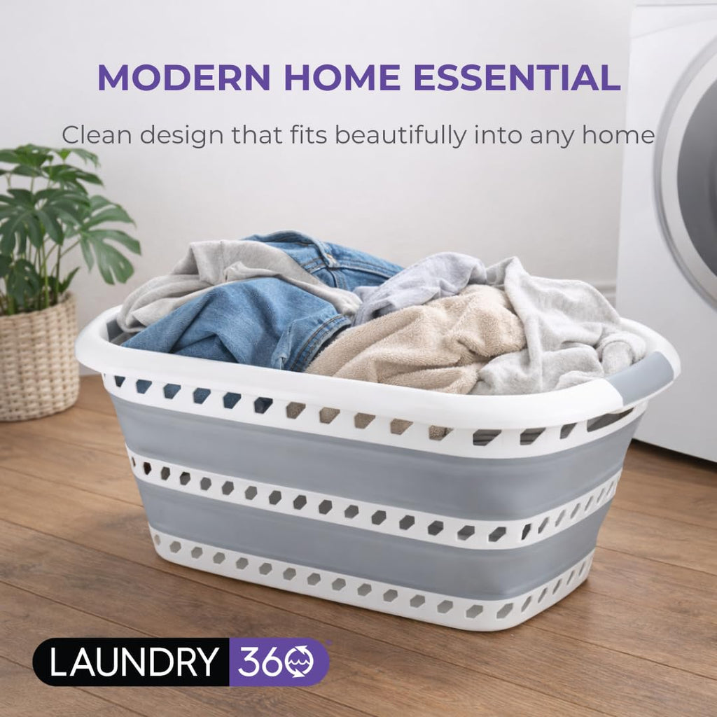Collapsible Laundry Basket 40L | Portable | Space Saver Storage | Hold 2 Loads | Store Under the Bed or Closet | Good
