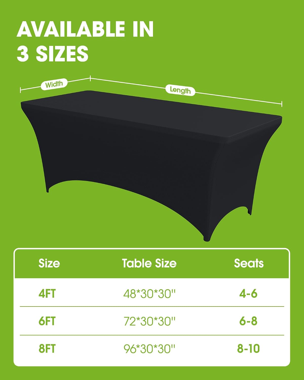 Spandex Tablecloth 6ft 2 Pack Black