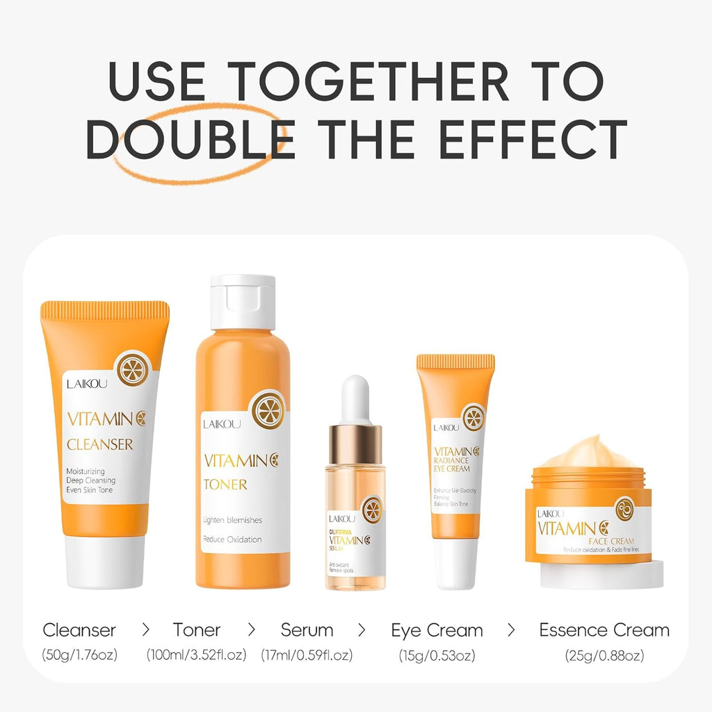 Vitamin C Skin Care, Skin Care Set with Cleanser, Toner, Serum, Eye Cream, Face Cream for Women Teen Girls Mom