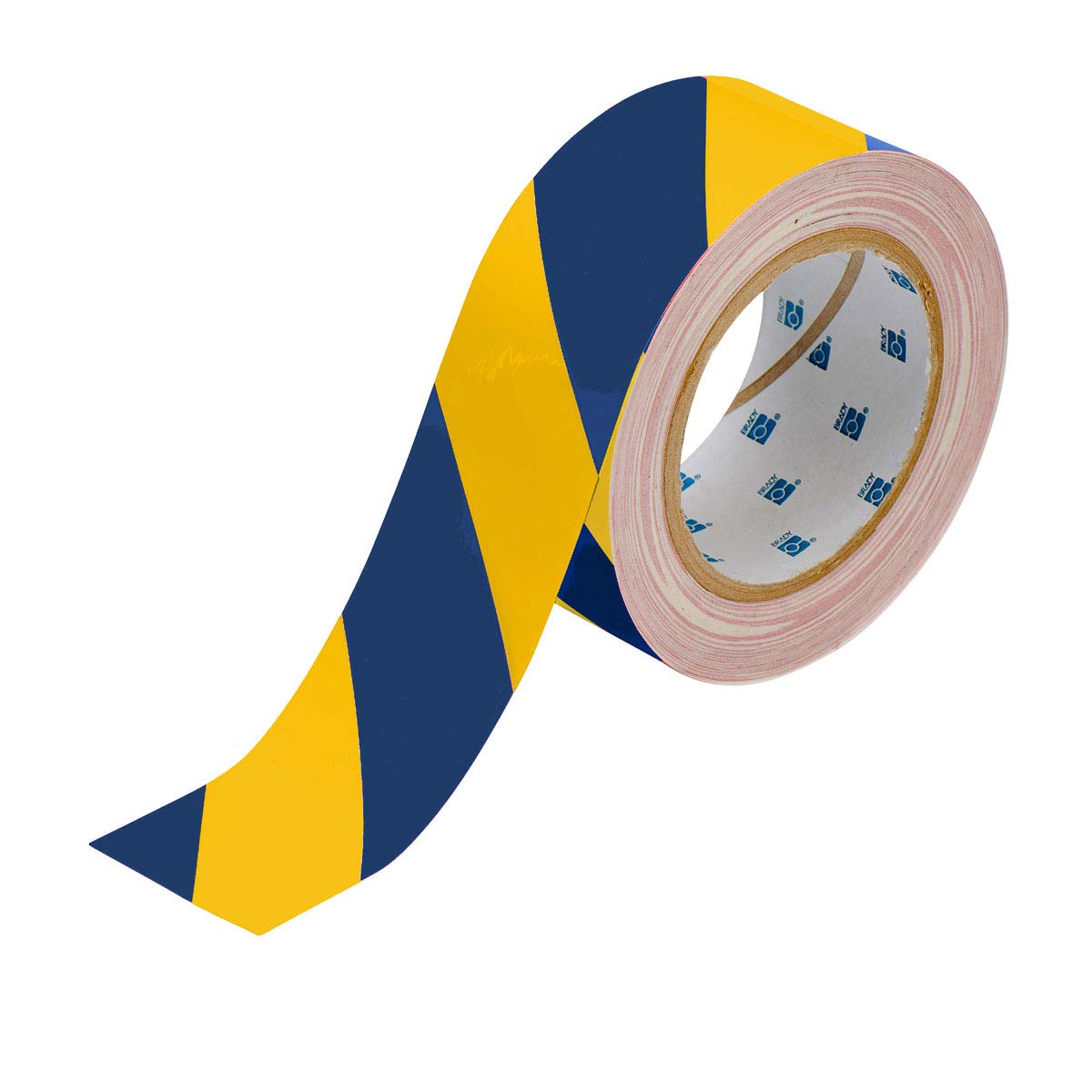 Brady ToughStripe Floor Marking Tape Roll - Polyester, Diagonal Stripes, Blue on Yellow, 2" x 100'