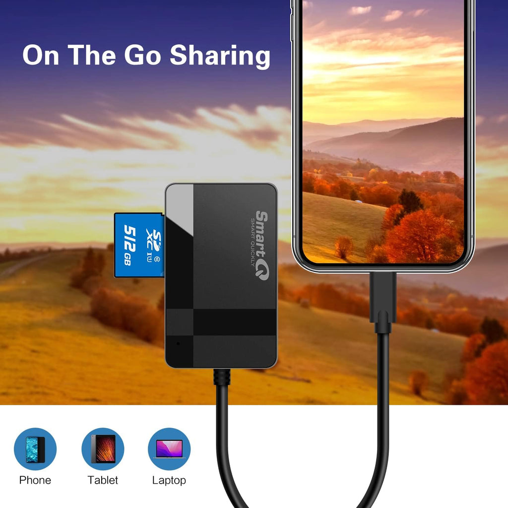 SD Card Reader, 4-in-1 USB C 3.0 SD/Micro SD/MS/CF Memory Card Reader, Adapter for Camera, Compatible with MacBook