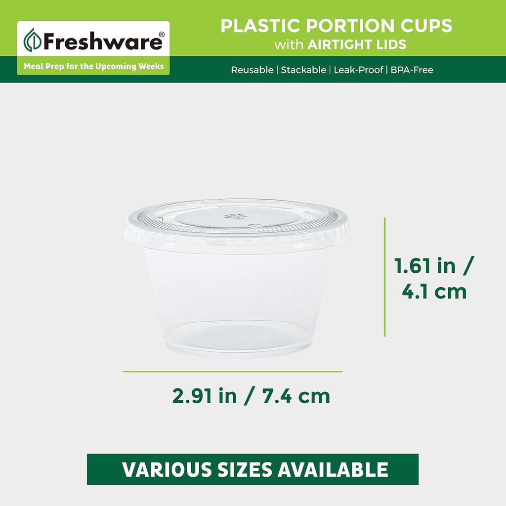 Plastic Portion Cups with Lids [4 Ounce, 200 Sets] Disposable Plastic Cups for Meal Prep, Salad Dressing, Jellos Shot