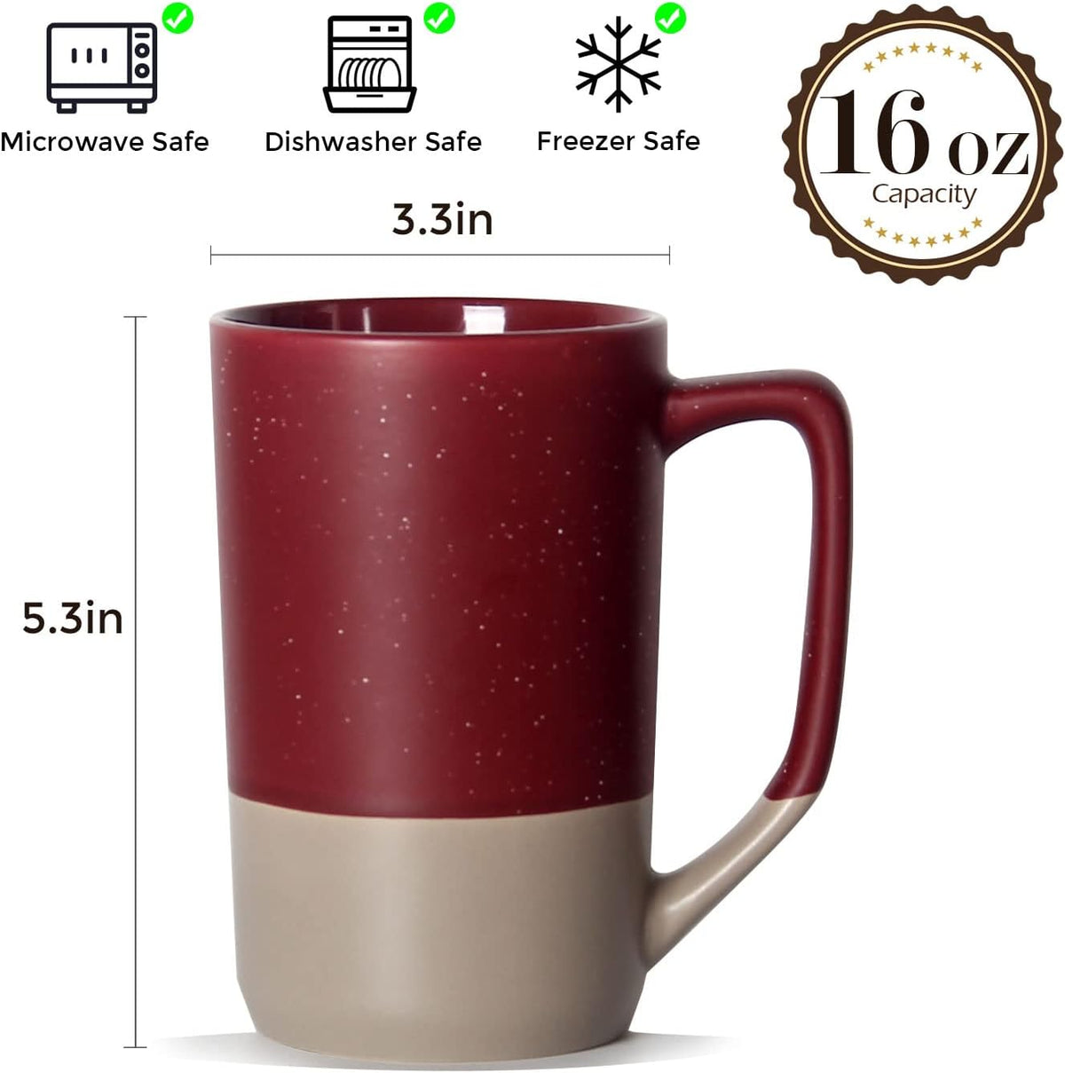 16 OZ Large Coffee Mug, Ceramic Coffee Mugs, Big Tea Cup, Red