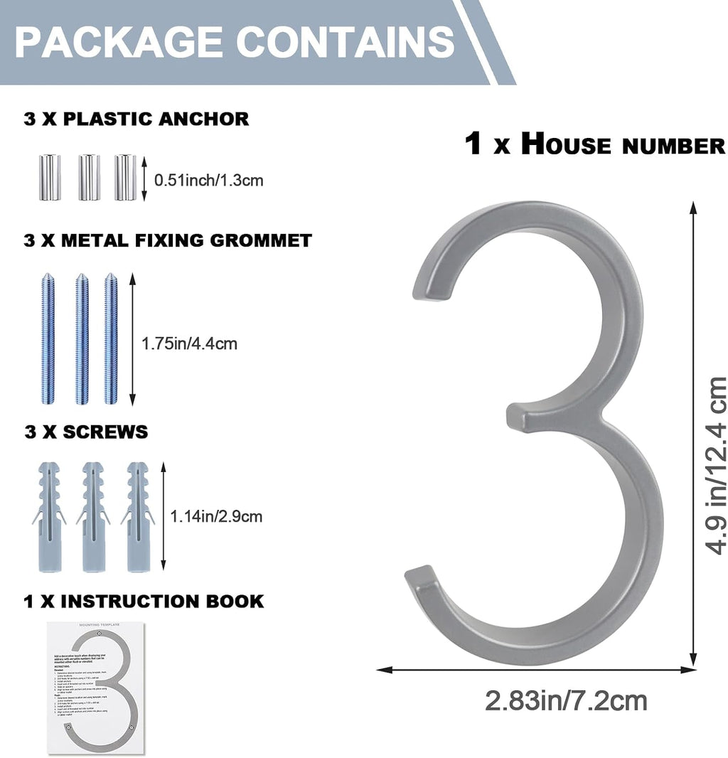 5 Inch House Numbers for Outside, Metal Modern Floating House Numbers, Garden Door Mailboxs Decor Number with Nail
