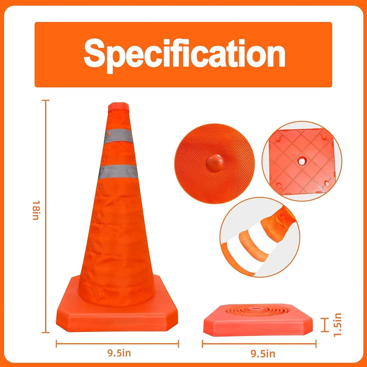 18 Inch 1 Pack Traffic Cones,Collapsible Safety Cones, Multi Purpose Pop-up Cones with Reflective Collar, Include