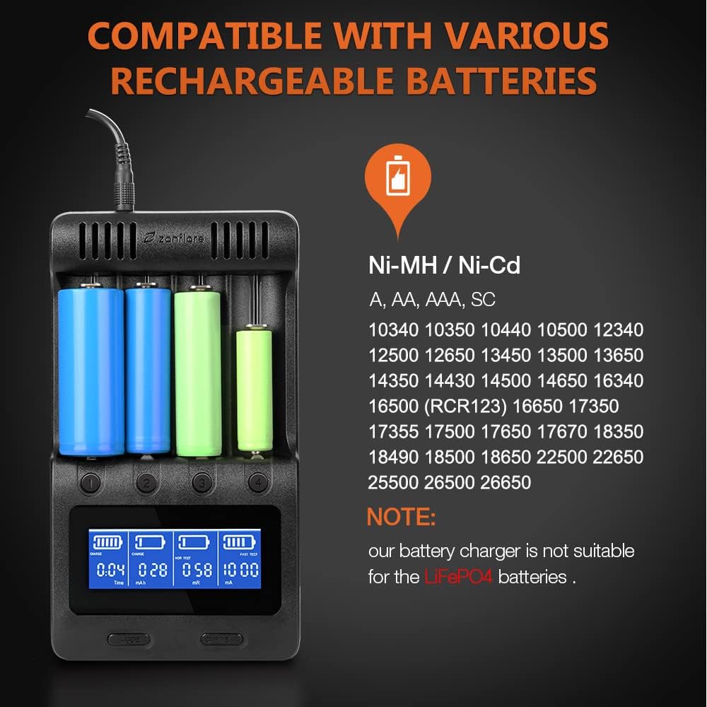 C4 LCD Display Speedy Universal Smart Battery Charger,Battery Capacity Analyzer for Rechargeable Batteries, aa