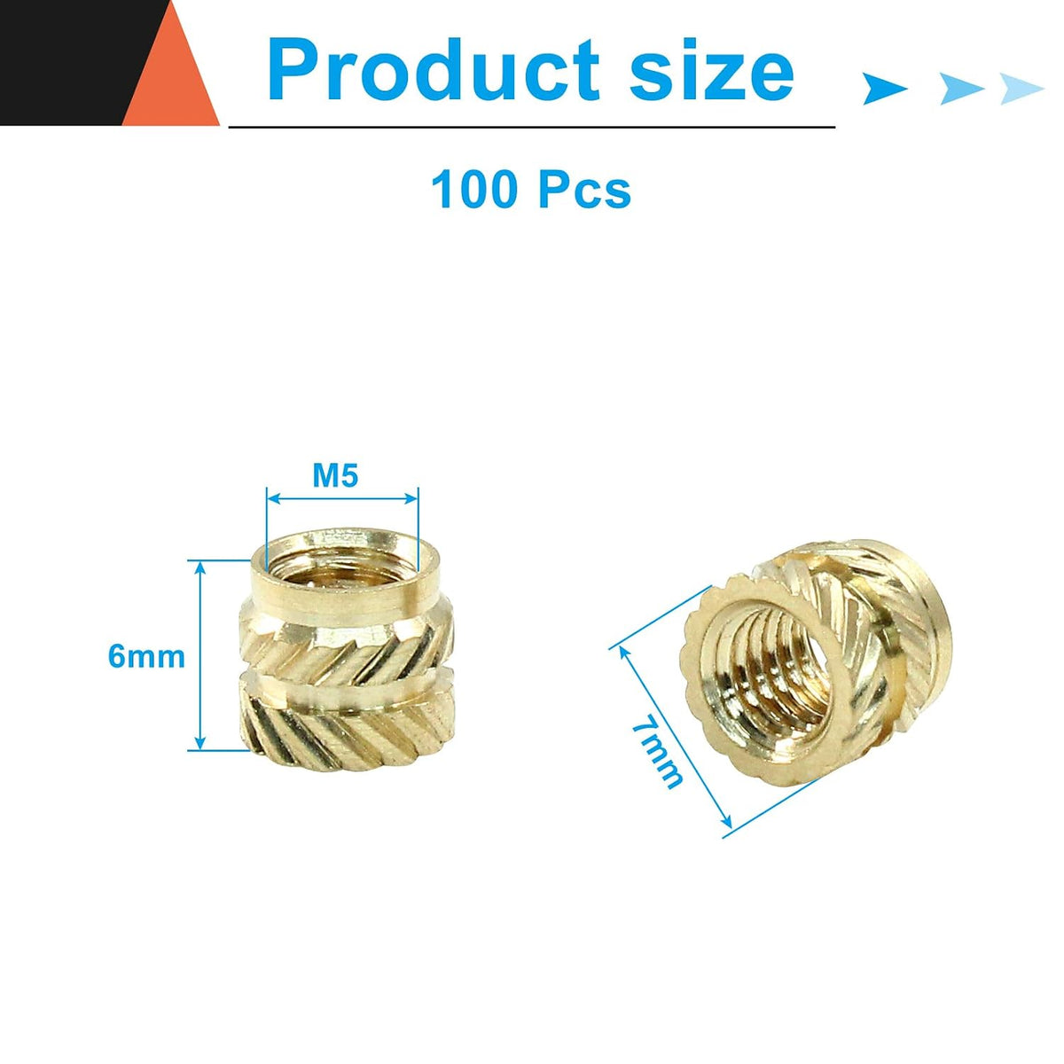 50 Pcs M5x6x7 Threaded Inserts, Heat Set for 3D Printing