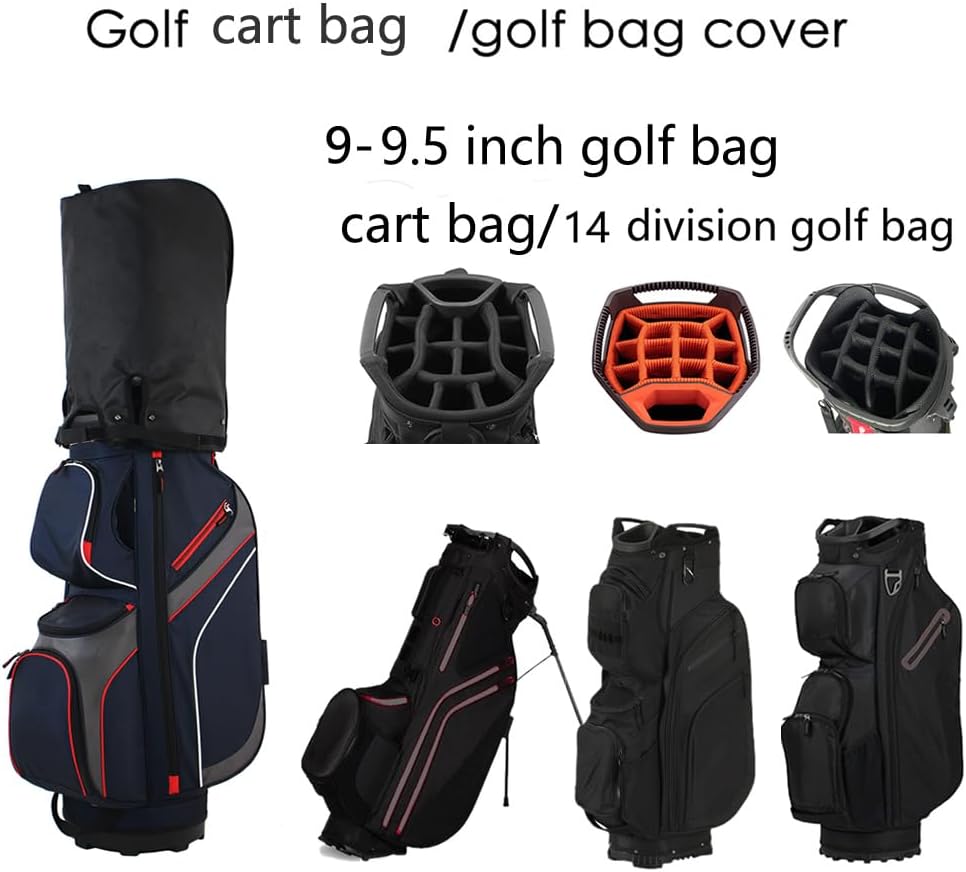 Golf Bag Cover rain Cover/Hood Nylon Waterproof dust Cover Fits Most Golf cart Bags Easy to use Collapsible and