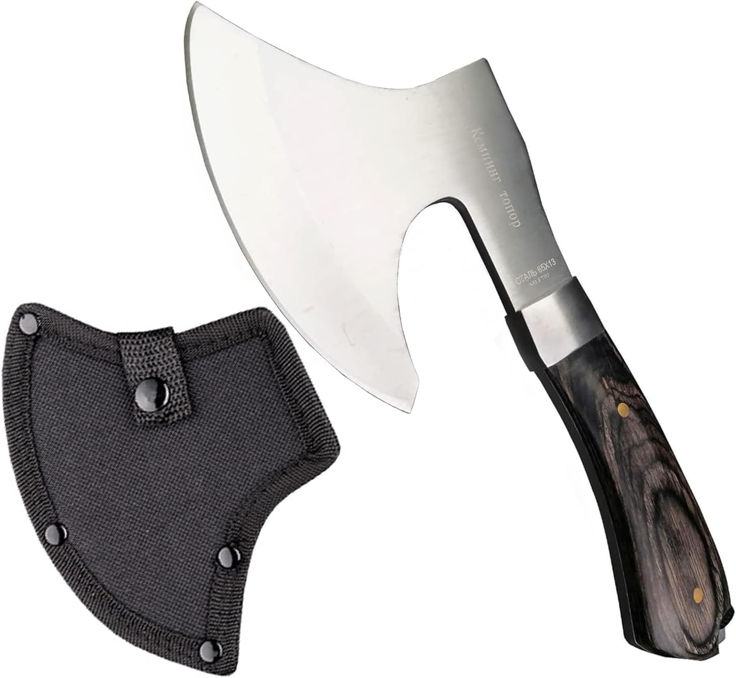 8.5" Camping Hatchet Axe with Nylon Sheath,Small Tomahawk Viking Axe Forged High Carbon Steel for Full Tang Wooden