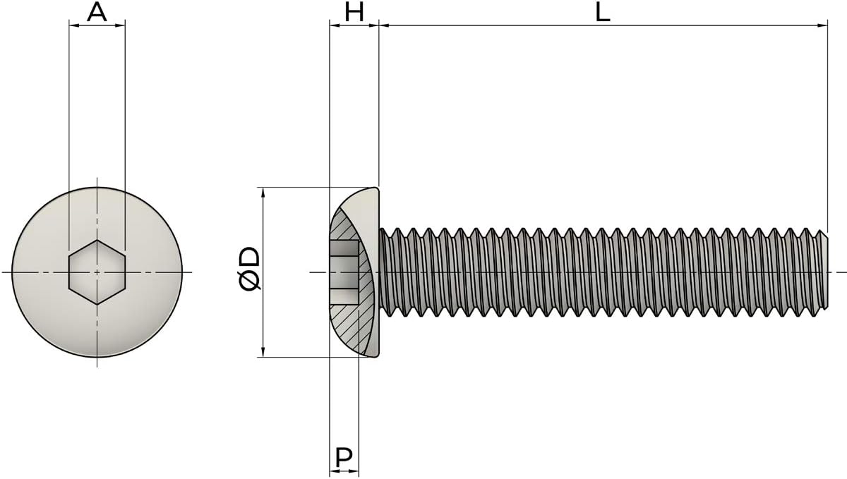 Fullerkreg M4-0.70 x 6mm Button Head Socket Cap Bolts, 100 Pcs