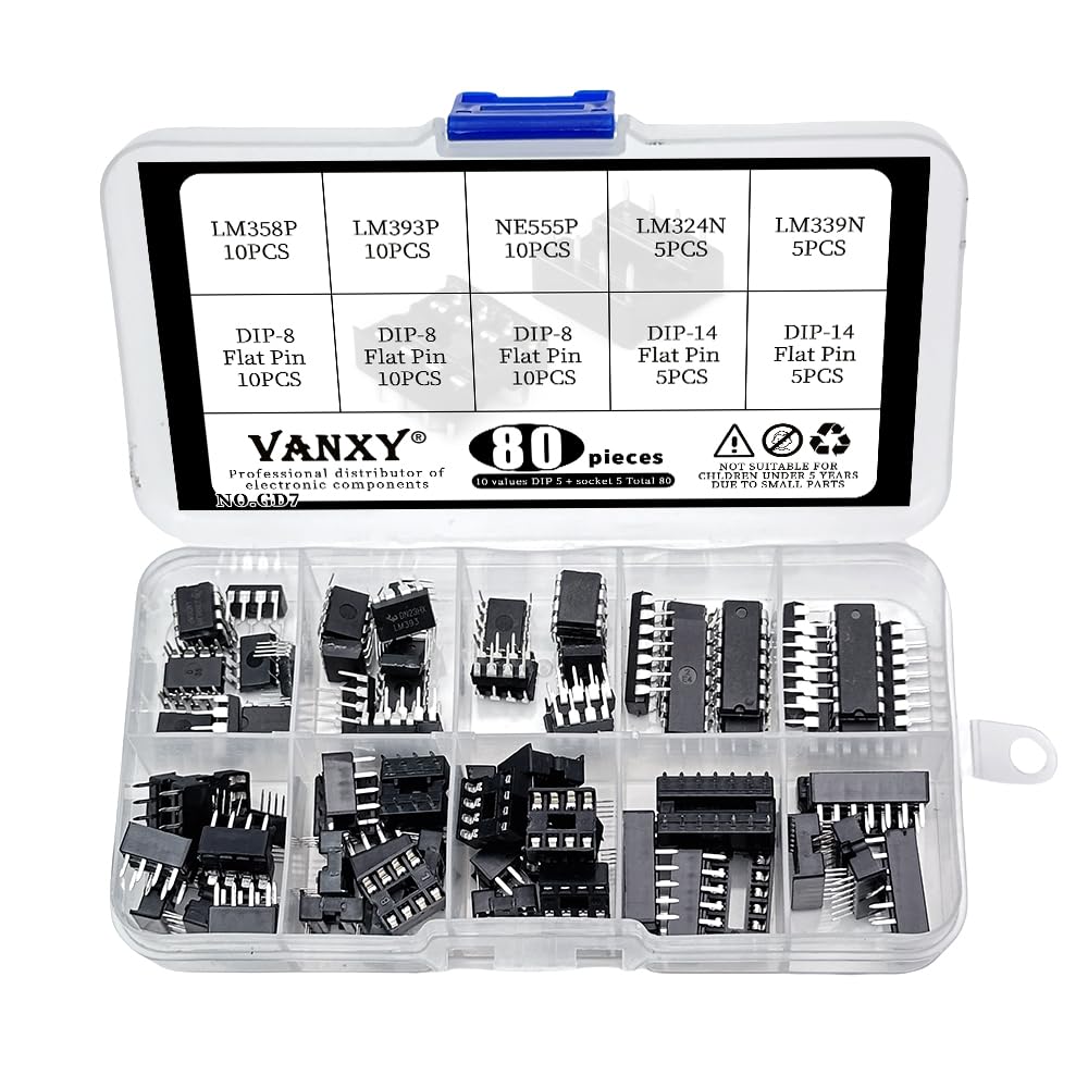 80Pcs ic Kits LM358P LM393P NE555P LM324N LM339N with Socket kit