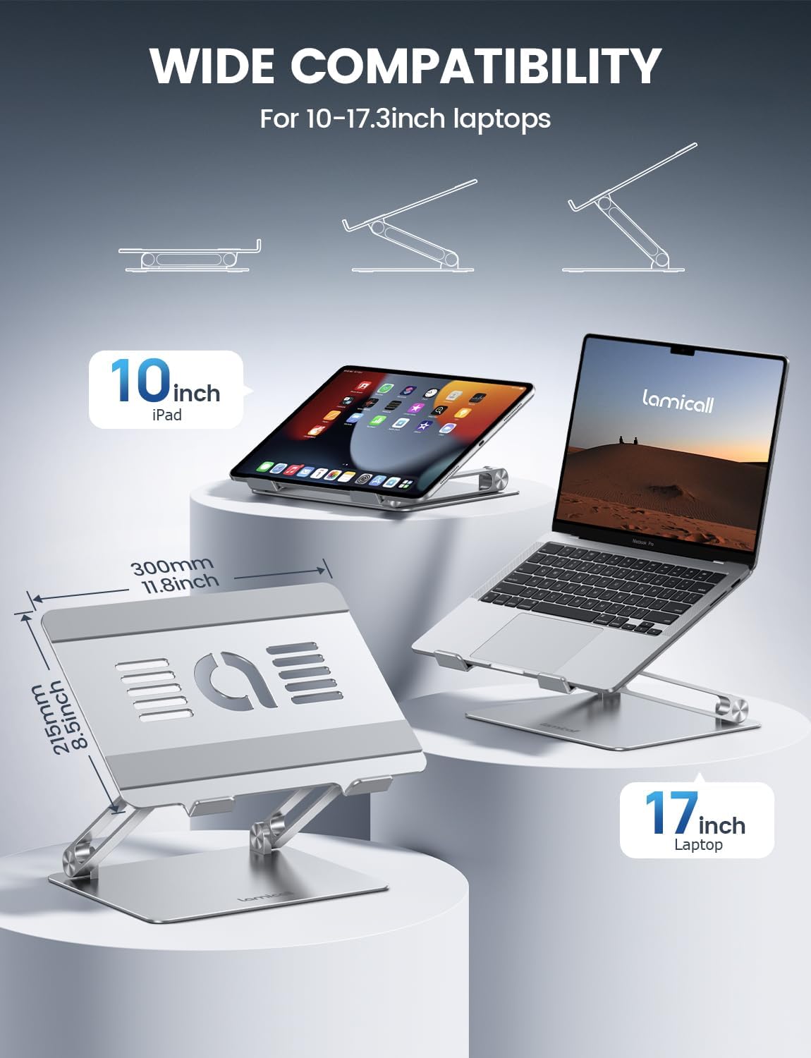 Adjustable Laptop Stand, Portable Laptop Riser, Aluminum Laptop Stand for Desk Foldable, Ergonomic Computer Notebook